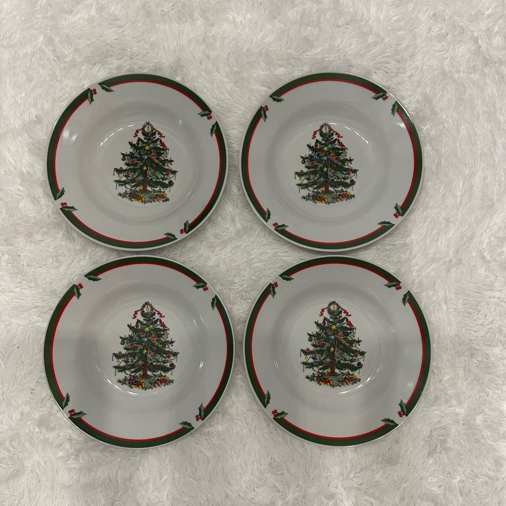 Set of 4 Pacific Rim Christmas Tree Dessert Salad Bowls Porcelain - Picture 2 of 5